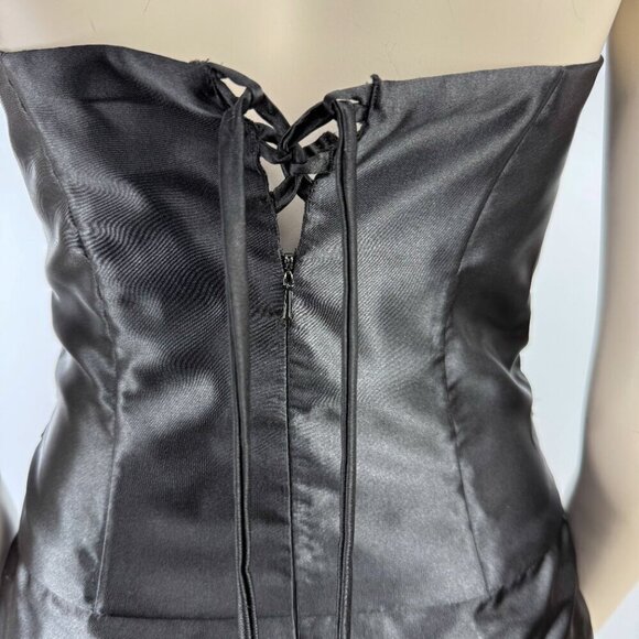 JESSICA MCCLINTOCK GUNNE SAX Puffy Waist 80s Strapless Satin Mini Black Dress  5 - Picture 6 of 14